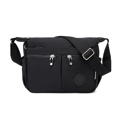 NOTAG Umhängetasche Damen, Wasserdicht Nylon Crossbody Bag Mittelgroß Mehrere Taschen Schultertasche Messenger Bag (Schwarz) von NOTAG
