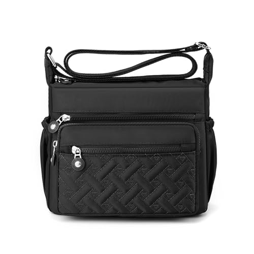 NOTAG Umhängetasche Damen, Wasserdicht Nylon Schultertasche Leicht Multi Taschen Handtasche Messenger Bag (Schwarz) von NOTAG
