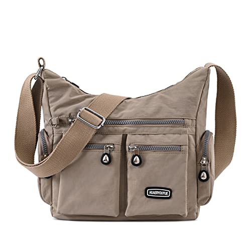 NOTAG Umhängetasche Damen Leichte Mehrfach-Taschen Handtasche Wasserdicht Nylon Damen Sportliche Schultertasche (Aprikose) von NOTAG