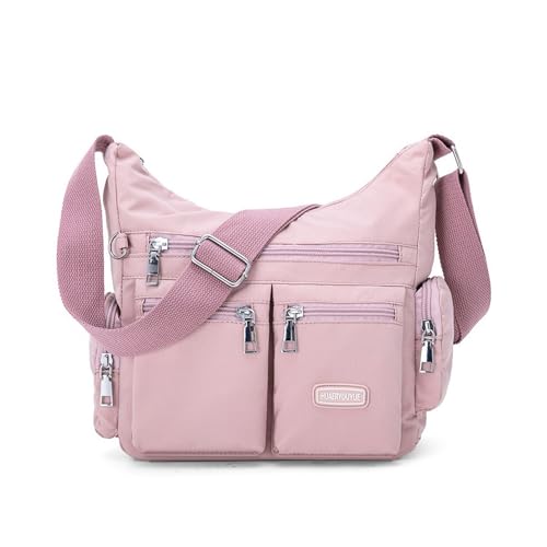 NOTAG Umhängetasche Damen Leichte Mehrfach-Taschen Handtasche Wasserdicht Nylon Damen Sportliche Schultertasche (Rosa) von NOTAG