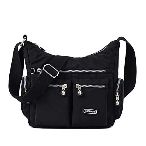 NOTAG Umhängetasche Damen Leichte Mehrfach-Taschen Handtasche Wasserdicht Nylon Damen Sportliche Schultertasche (Schwarz) von NOTAG