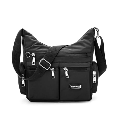 NOTAG Umhängetasche Damen Leichte Mehrfach-Taschen Handtasche Wasserdicht Nylon Damen Sportliche Schultertasche (Schwarz-Neu) von NOTAG
