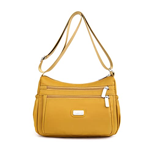 NOTAG Umhängetasche damen, Leichte Casual Schultertasche Multi-Pocket Wasserdicht Nylon Messenger Bags Sporttasche (Gelb) von NOTAG