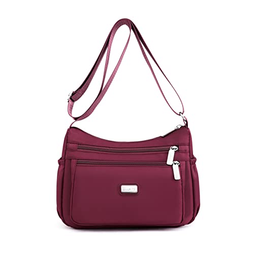 NOTAG Umhängetasche damen, Leichte Casual Schultertasche Multi-Pocket Wasserdicht Nylon Messenger Bags Sporttasche (Rot) von NOTAG