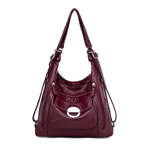NOTAG Handtasche Damen Multi Tasche PU Leder Hobo Schultertasche 3 in 1 Multifunktionale Rucksack (rot) von NOTAG