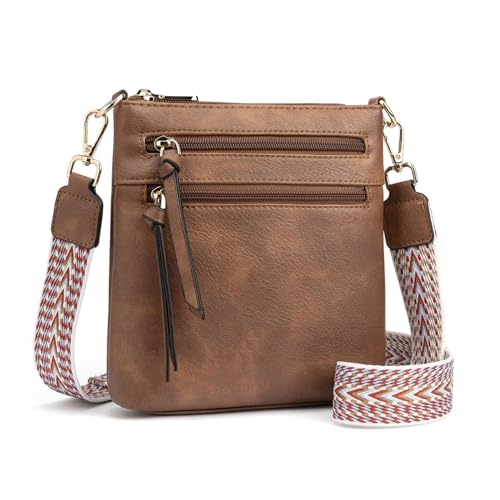 NOTAG Umhängetaschen Damen, Weiches PU Leder Crossbody Bag Casual Handtasche Schultertasche mit Verstellbar Abnehmbar Breiter Gurt (Dunkelbraun) von NOTAG