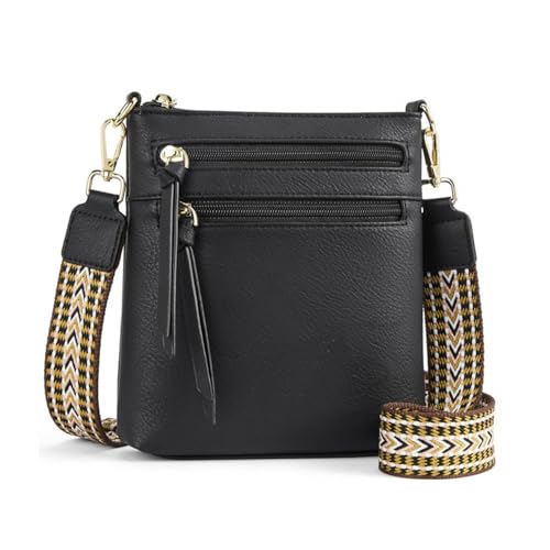 NOTAG Umhängetaschen Damen, Weiches PU Leder Crossbody Bag Casual Handtasche Schultertasche mit Verstellbar Abnehmbar Breiter Gurt (Schwarz) von NOTAG