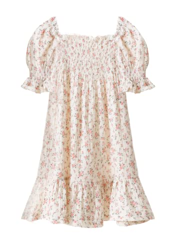 NOTHING FITS BUT Klassisches Hana-Kleid aus Baumwollmusselin für Mädchen, Pfirsich blumig, 6Y von NOTHING FITS BUT