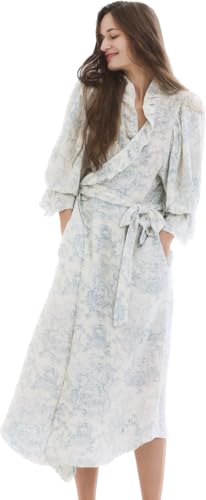 NOTHING FITS BUT Musselin Gaze Robe Umstandskleid Damen Baumwolle Klassische Stillrobe Puffärmel, Babyblau, Einheitsgröße von NOTHING FITS BUT