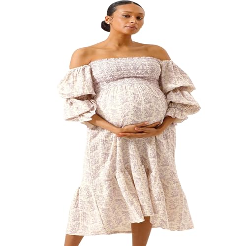 NOTHING FITS BUT Weiches Baumwoll-Musselin-Kleid für Damen, dehnbares Haru-Umstandskleid für den Alltag, schulterfreies Mutter-zu-sein-Kleid von NOTHING FITS BUT