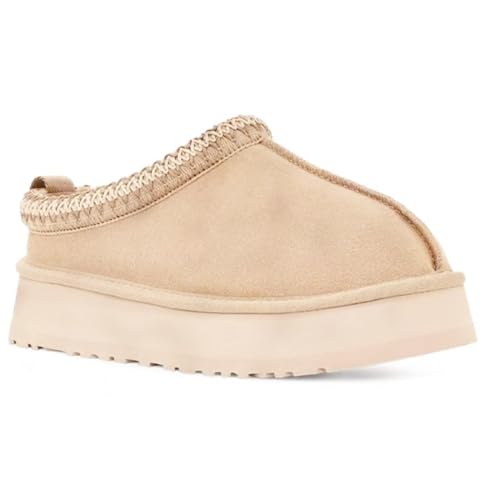 NOTRYA Plateau Hausschuhe Damen, Winter Hausschuhe Damen Gefüttert, Fell-Fleece-gefüttert, rutschfeste Slip on Schuhe mit Runder Zehenpartie (37.5,Beige) von NOTRYA