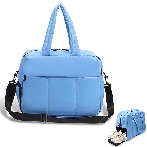 Travel Puffer Duffel Tote Bag, Travel Duffel Bag for Women Men, Gym Bag with Shoe Compartment, Dry Wet Separation Bags, for Sports, Yoga, Travel (Blue) von NOTRYA