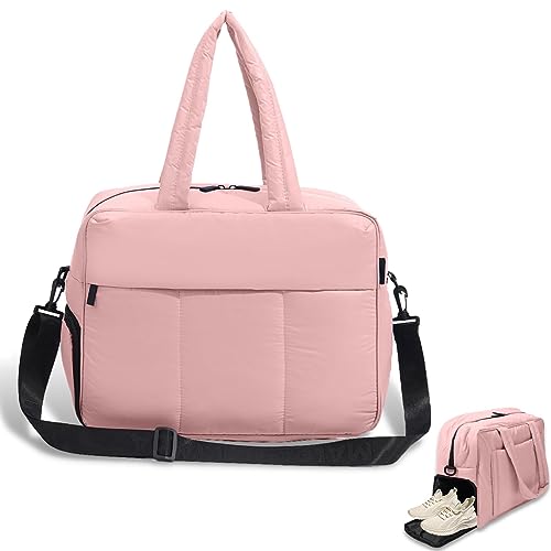 Travel Puffer Duffel Tote Bag, Travel Duffel Bag for Women Men, Gym Bag with Shoe Compartment, Dry Wet Separation Bags, for Sports, Yoga, Travel (Pink) von NOTRYA