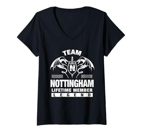 Damen Team Nottingham - Lebenslange Mitgliedsgeschenke T-Shirt mit V-Ausschnitt Damen Team Nottingham - Lebenslange Mitgliedsgeschenke T-Shirt mit V-Ausschnitt von NOTTINGHAM FAMILY Idea Gifts