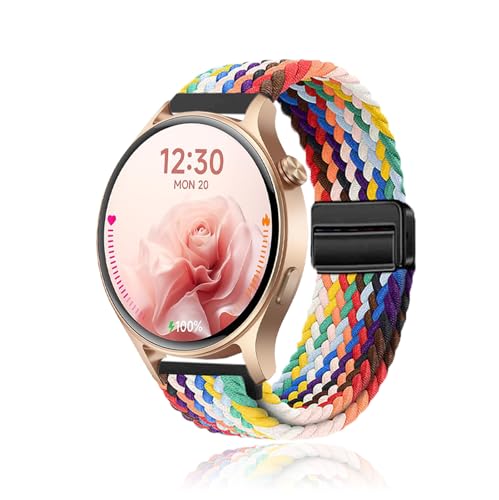 NOUKAJU Armband für Fitpolo AR-01/DR06, atmungsaktives, geflochtenes Nylonband, verstellbares Armband, für Damen und Herren, Ersatzarmband für Fitpolo DR06 Smartwatch (Regenbogen) von NOUKAJU