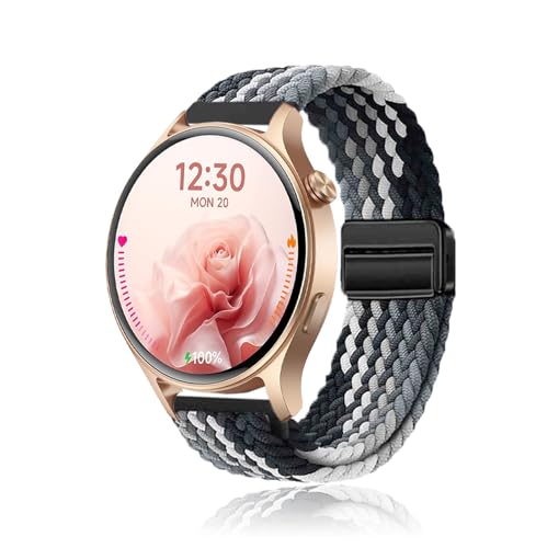 NOUKAJU Armband für Fitpolo AR-01/DR06, atmungsaktives, geflochtenes Nylonband, verstellbares Armband, für Damen und Herren, Ersatzarmband für Fitpolo DR06 Smartwatch (schwarz-weiß) von NOUKAJU