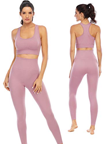 Workout-Sets für Damen, 2-teilig, hohe Taille, nahtlose Leggings mit gepolstertem Sport-BH-Set, Taro Violett, Small von NOVA ACTIVE