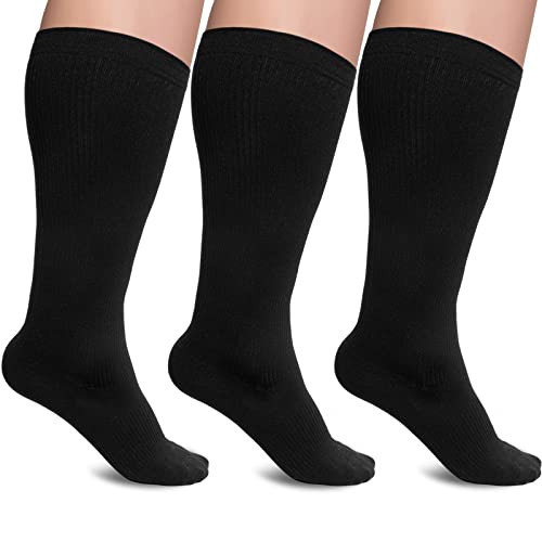 NOVAYARD 3 Paar Kompressionsstrümpfe Damen Herren, Stützstrümpfe Übergröße Medizinische Kompressionssocken breite Wade Compression Socks für Krankenschwestern, Sport, Fitness, Radfahren (Schwarz,4XL) von NOVAYARD