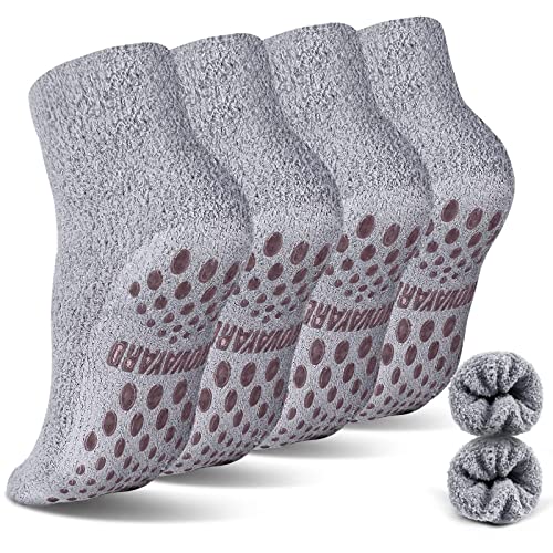 NOVAYARD 4 Paar Stoppersocken Wintersocken Wollsocken Kuschelsocken Krankenhaus Haussocken Antirutschsocken Thermosocken für Herren Damen (Grau,M) von NOVAYARD