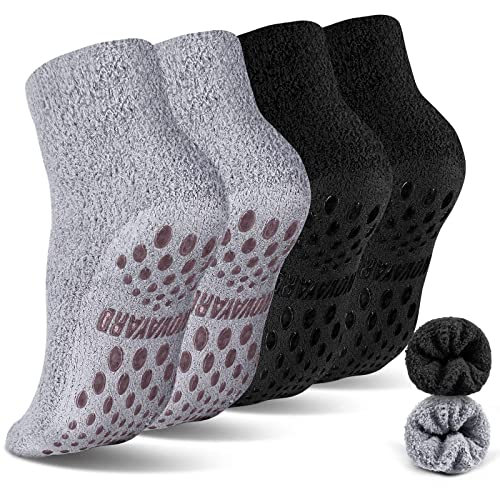 NOVAYARD 4 Paar Stoppersocken Wintersocken Wollsocken Kuschelsocken Krankenhaus Haussocken Antirutschsocken Thermosocken für Herren Damen (Schwarz+Grau,L) von NOVAYARD