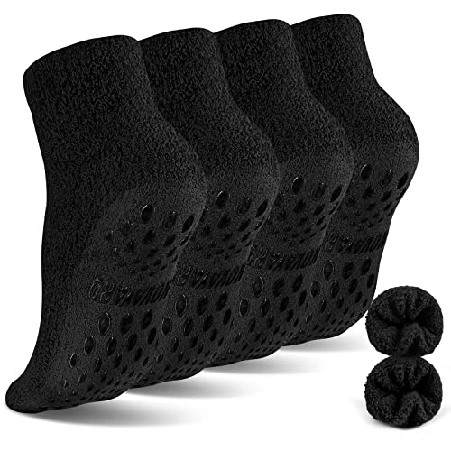 NOVAYARD 4 Paar Stoppersocken Wintersocken Wollsocken Kuschelsocken Krankenhaus Haussocken Antirutschsocken Thermosocken für Herren Damen (Schwarz,L) von NOVAYARD