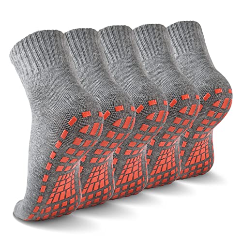 NOVAYARD 5 Paar Rutschfeste Socken Stoppersocken Griff Pilates Krankenhaus Yoga Socken Anti Rutsch Socken für Herren Damen (Grau,L) von NOVAYARD