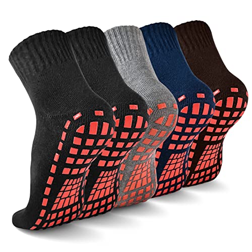NOVAYARD 5 Paar Rutschfeste Socken Stoppersocken Griff Pilates Krankenhaus Yoga Socken Anti Rutsch Socken für Herren Damen (Schwarz+Grau+Marine+Braun,M) von NOVAYARD
