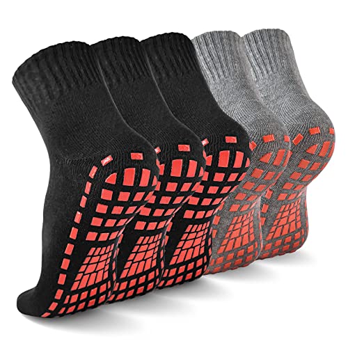 NOVAYARD 5 Paar Rutschfeste Socken Stoppersocken Griff Pilates Krankenhaus Yoga Socken Anti Rutsch Socken für Herren Damen (Schwarz+Grau,L) von NOVAYARD