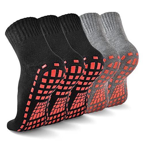 NOVAYARD 5 Paar Rutschfeste Socken Stoppersocken Griff Pilates Krankenhaus Yoga Socken Anti Rutsch Socken für Herren Damen (Schwarz+Grau,M) von NOVAYARD