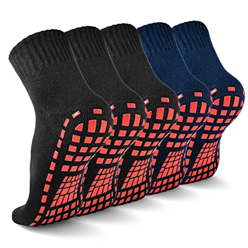 NOVAYARD 5 Paar Rutschfeste Socken Stoppersocken Griff Pilates Krankenhaus Yoga Socken Anti Rutsch Socken für Herren Damen (Schwarz+Marine,L) von NOVAYARD