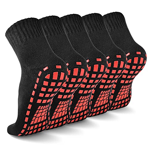 NOVAYARD 5 Paar Rutschfeste Socken Stoppersocken Griff Pilates Krankenhaus Yoga Socken Anti Rutsch Socken für Herren Damen (Schwarz,L) von NOVAYARD