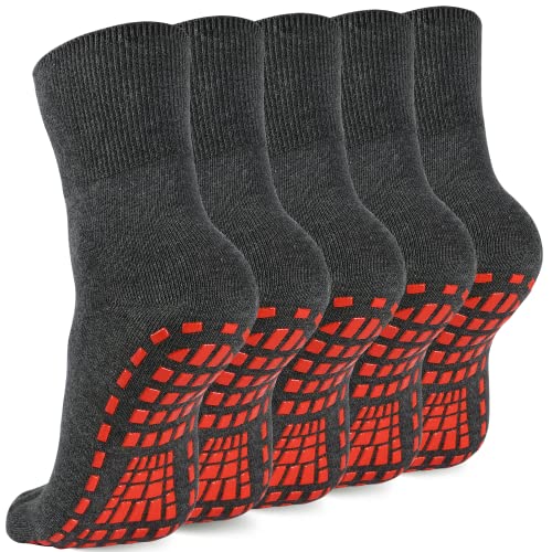 NOVAYARD 5 Paar Stoppersocken Yoga Anti Rutsch Socken Sticky Griff Socken Krankenhaus Pilates Rutschfeste Socken Damen Herren (Dunkelgrau,L) von NOVAYARD