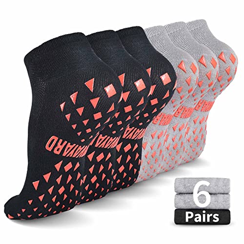 NOVAYARD 6 Paar Stoppersocken Pilates Barre Krankenhaus Yoga Socken Griff Anti Rutsch Socken für Herren Damen (Schwarz+Grau,L) von NOVAYARD