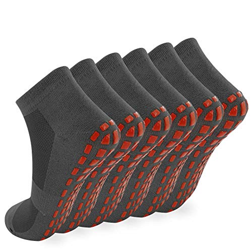 NOVAYARD 6 Paar Yoga Socken Griff Stoppersocken Pilates Fitness Kampfsport Anti Rutsch Socken für Herren Damen (Dunkelgrau,L) von NOVAYARD