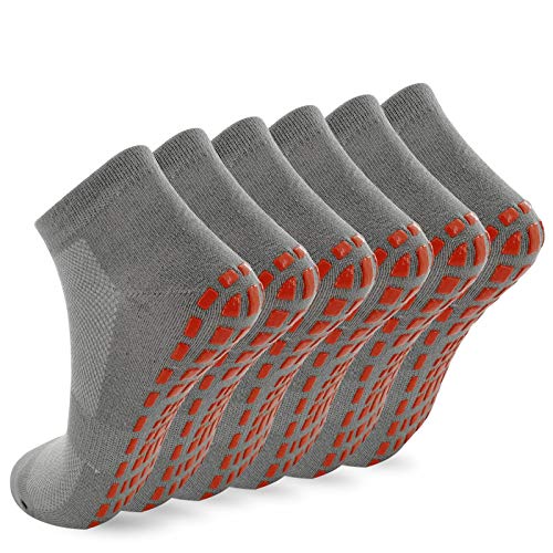 NOVAYARD 6 Paar Yoga Socken Griff Stoppersocken Pilates Fitness Kampfsport Anti Rutsch Socken für Herren Damen (Grau,L) von NOVAYARD