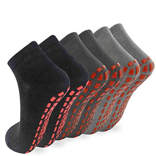 NOVAYARD 6 Paar Yoga Socken Griff Stoppersocken Pilates Fitness Kampfsport Anti Rutsch Socken für Herren Damen (Schwarz+Grau+Dunkelgrau,M) von NOVAYARD