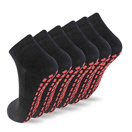 NOVAYARD 6 Paar Yoga Socken Griff Stoppersocken Pilates Fitness Kampfsport Anti Rutsch Socken für Herren Damen (Schwarz,L) von NOVAYARD