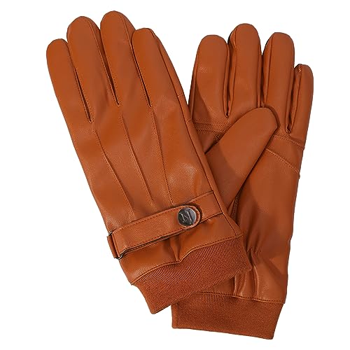 NOVBJECT Herren Lederhandschuhe Winter Full Hand Touchscreen Leder Fahren Klassische Warm Kaschmir Futter Outdoor Handschuhe (Sand, L) von NOVBJECT