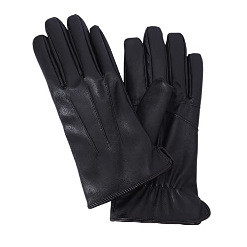 NOVBJECT Herren Lederhandschuhe Winter Full Hand Touchscreen Leder Fahren Klassische Warm Kaschmir Futter Outdoor Handschuhe (Schwarz, S) von NOVBJECT