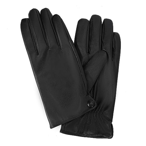 NOVBJECT Herren Lederhandschuhe Winter Full Hand Touchscreen Leder Fahren Klassische Warm Kaschmir Futter Outdoor Handschuhe (Schwarz, XL) von NOVBJECT