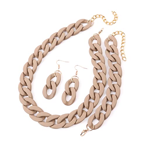 NOVINS Acryl Chunky Chain Choker Halskette für Frauen Lange Ketten Halsbänder Halsketten Set (Farbe: Helles Khaki) von NOVINS