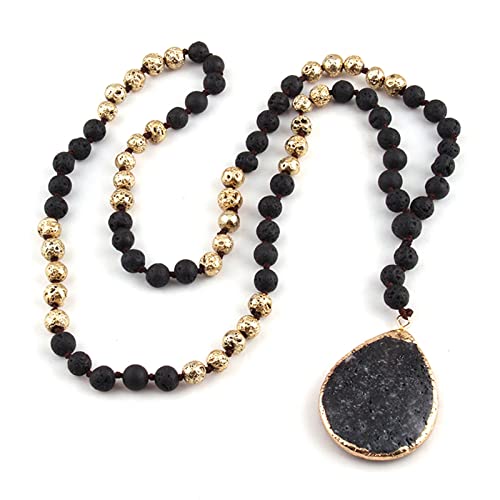 NOVINS Lange geknotete Lavasteine und schwarze Lava-Anhänger-Halskette NOVINS Lange geknotete Lavasteine und schwarze Lava-Anhänger-Halskette von NOVINS