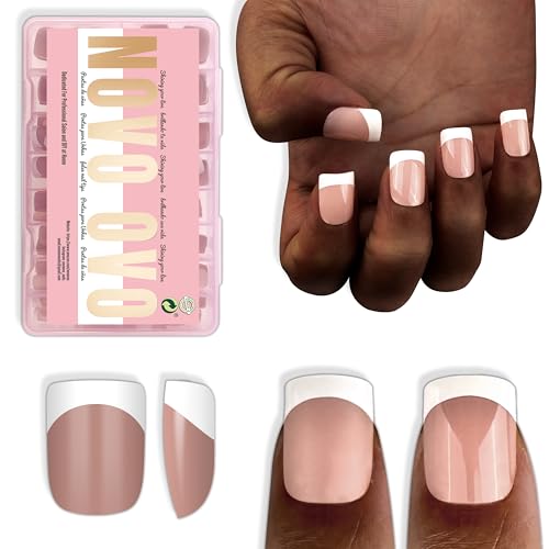 NOVO OVO Extra short weiße French-Tip-Nagelspitzen,XS XXS Square Round BROWN PINK,für breite und kurze,dicke Full Cover Press-On für Männer und Frauen,weiches Gel für Acryl,16 Größen,224 Stück von NOVO OVO