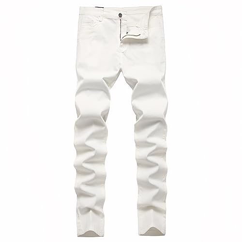 NOVOCCT Herren Anzughose – Slim Fit Herren Freizeithose – Flache Vorderseite Stretch Skinny Business Casual Kleid Chinos Hosen für Männer, Weiss/opulenter Garten, 46 von NOVOCCT