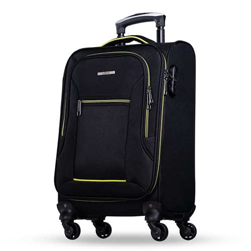 NOWI Sevilla Weichschalen Trolley M – Leichter Stoff Koffer 30L mit 4 Doppelrollen & Zahlenschloss | Handgepäck Koffer 55x40x20 cm für Damen & Herren (Schwarz-Limette, M) von NOWI