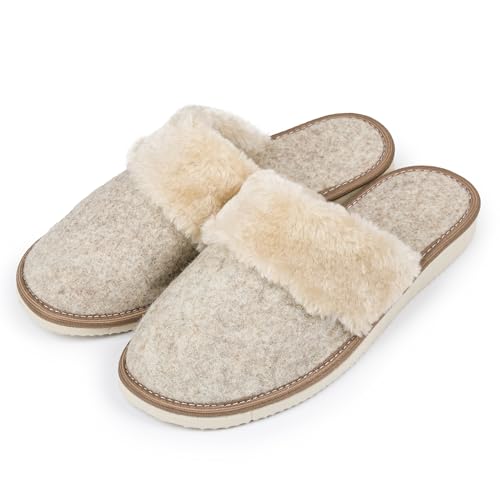 Nowo Hausschuhe Damen Hausschuhe Warm Laczki Goralski Geschenk (beige, EU Schuhgrößensystem, Erwachsene, Numerisch, M, 40) von Nowo