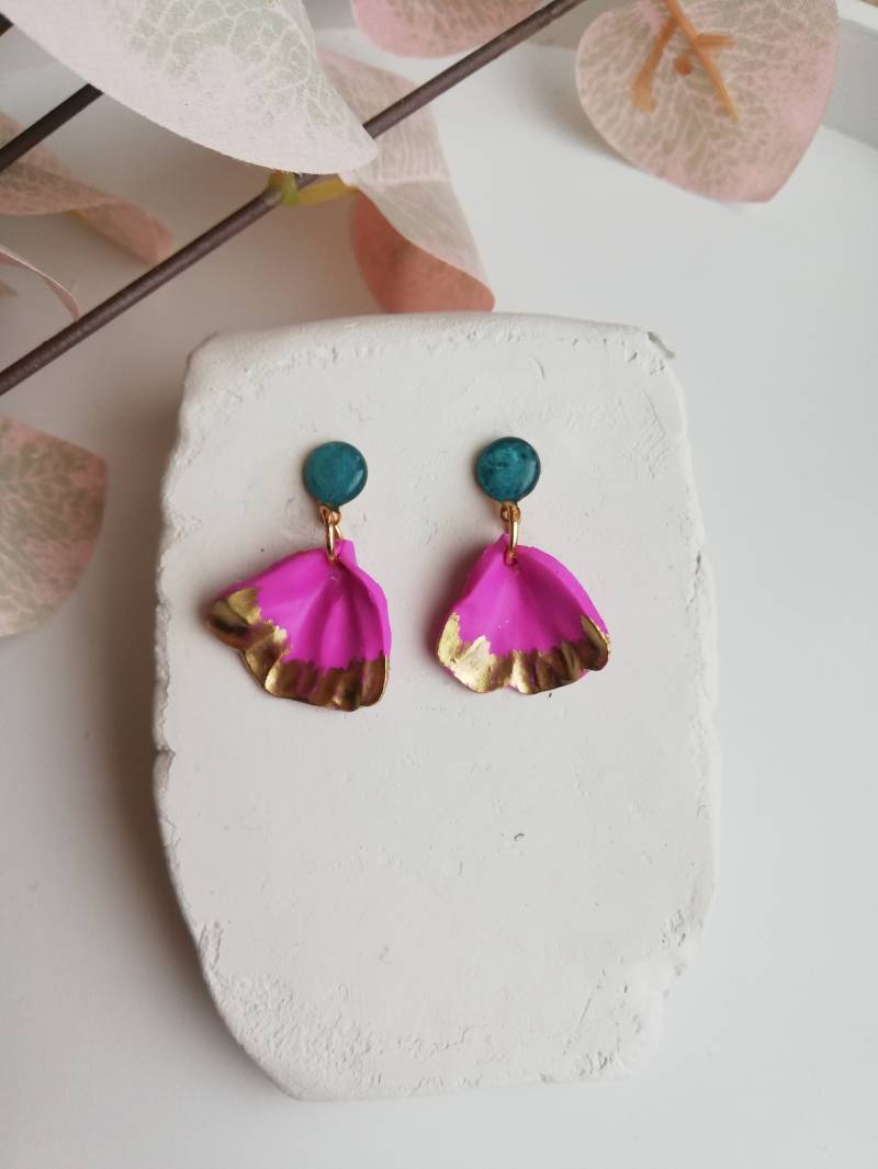 Handgemachte Ohrringe Aus Fimo Und Edelstahl ~ Gold Weiße Hochzeitsohrringe Elegante Tropfen von NOWdraga