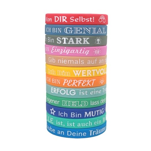 24 Stück Kinder Motivationsarmbänder Silikon Armbänder mit Positiven Sprüchen Mutmacher Geschenk Motivierende Gummiarmbänder Kindergerburtstag Mitgebsel für Teenager Kollegen Mitarbeiter von NOXYZA