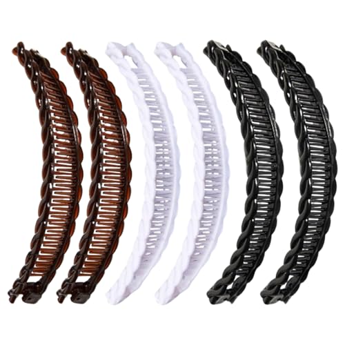 Bananen-Haarklammern,6 Stück,Rutschfeste Pferdeschwanz Halter Clip für Damen,Dekorative Haarschmuck,Spangen für langes(Braun&Schwarz &Weiß) von NOXYZA
