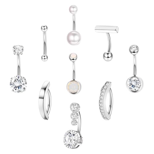 Bauchnabelpiercing,9 Stück, Chirurgenstahl Silber,Bauchnabelpiercing Ring 10MM,Nabelpiercing Piercing Schmuck für Damen Herren von NOXYZA